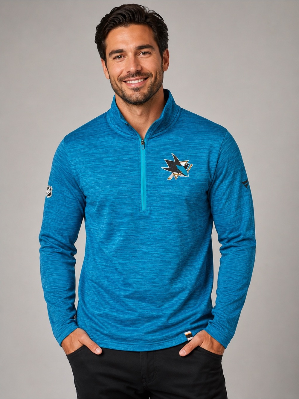 San Jose Sharks Pullover Mens L Teal NHL Fanatics Authentic Pro Quarter-Zip